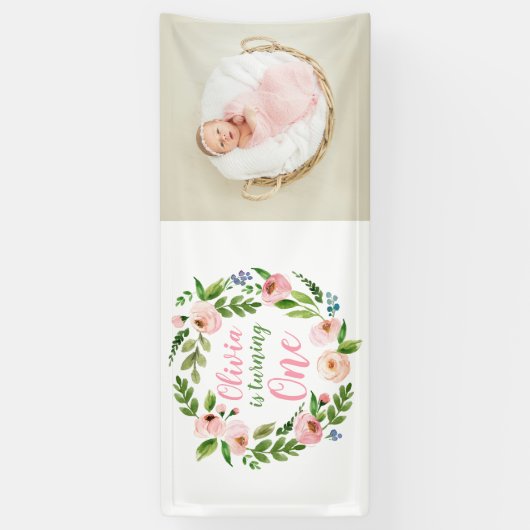 Blumengarten 1. Geburtstag Girl Foto Banner (Vertikal)