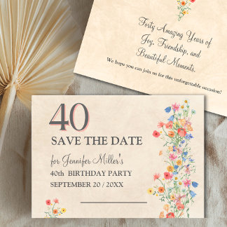 Blumengarten 40. Geburtstag - Elegante Wildblume 4 Save The Date