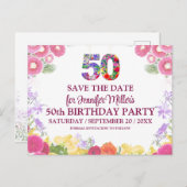 Blumengarten 50. Geburtstag - Elegant 50 Save the Postkarte (Vorne/Hinten)