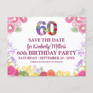 Blumengarten 60. Geburtstag - Elegant 60 Save the Postkarte