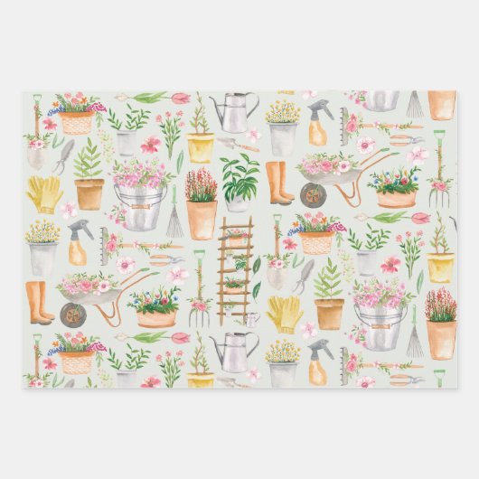 Blumengarten Aquarell Gartenmuster Geschenkpapier Set (Vorderseite 3)