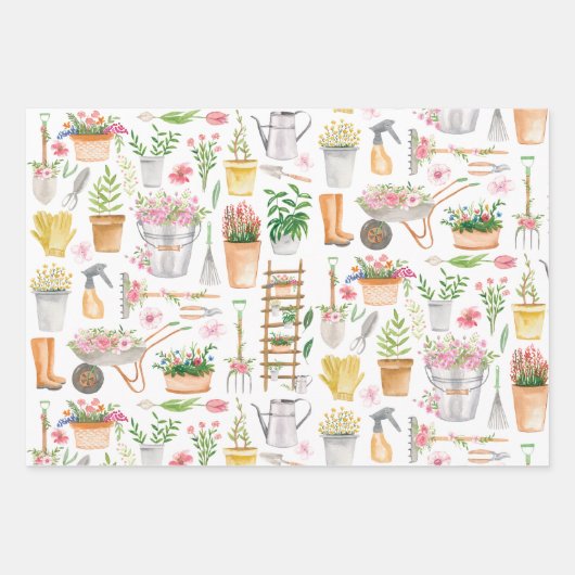 Blumengarten Aquarell Gartenmuster Geschenkpapier Set (Vorderseite 2)
