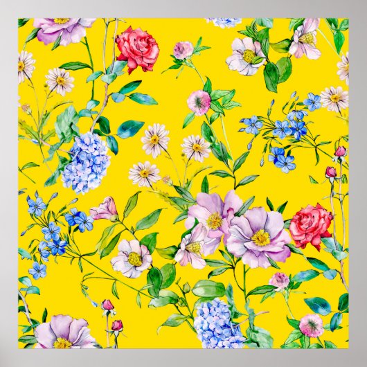 Blumengarten Aquarellmuster Poster (Vorne)
