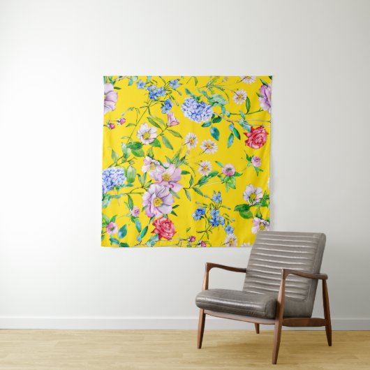 Blumengarten Aquarellmuster Wandteppich (Beispiel (Horizontal))