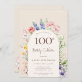 Blumengarten Arch Whimsical Beige 100. Geburtstag Einladung (Vorne/Hinten)