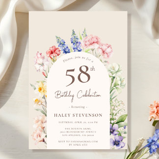 Blumengarten Arch Whimsical Beige 58. Geburtstag Einladung