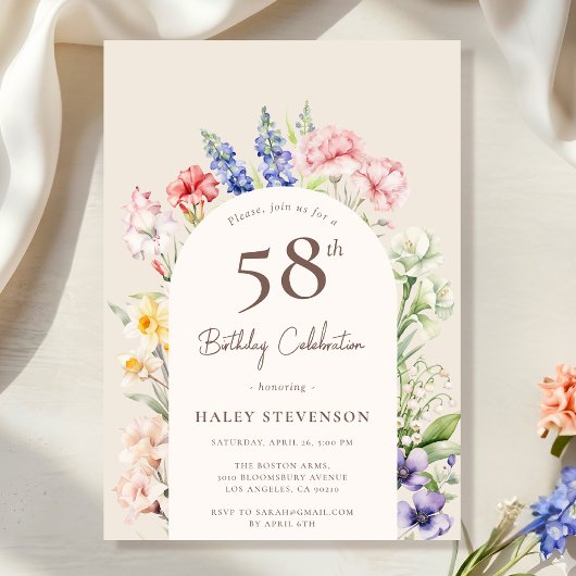 Blumengarten Arch Whimsical Beige 58. Geburtstag Einladung