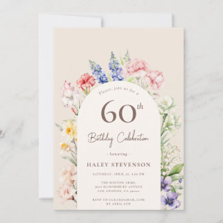 Blumengarten Arch Whimsical Beige 60. Geburtstag Einladung