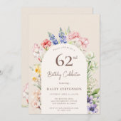 Blumengarten Arch Whimsical Beige 62. Geburtstag Einladung (Vorne/Hinten)