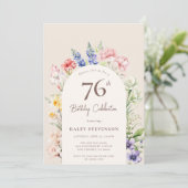 Blumengarten Arch Whimsical Beige 76. Geburtstag Einladung (Stehend Vorderseite)