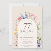 Blumengarten Arch Whimsical Beige 77. Geburtstag Einladung (Vorderseite)