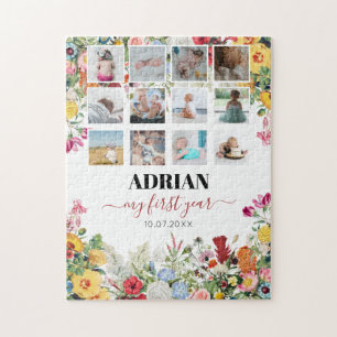 Blumengarten Baby Erstes Jahr Foto-Collage Puzzle