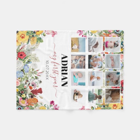 Blumengarten Baby First Year Foto Collage Fleecedecke (Vorderseite (Horizontal))