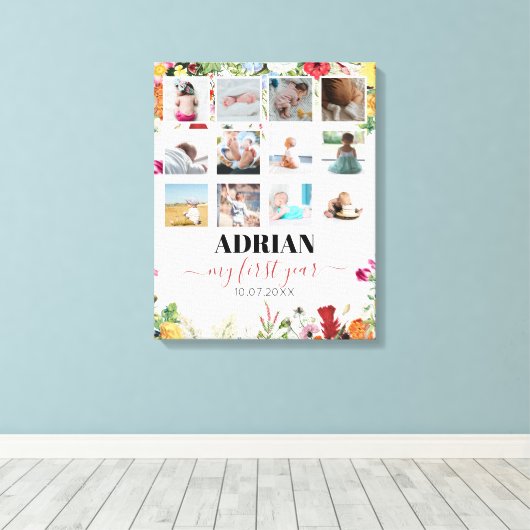 Blumengarten Baby First Year Foto Collage Leinwanddruck (Insitu (Holzboden))