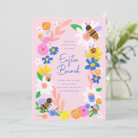 Blumengarten Bienen Ostern Einladung (Stehend Vorderseite)
