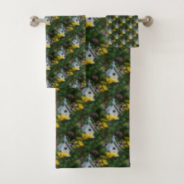 Blumengarten Birdhouse Natur Art Muster Badhandtuch Set
