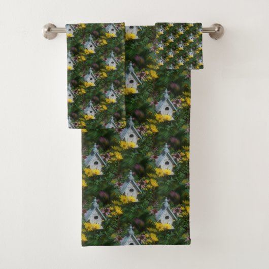Blumengarten Birdhouse Natur Art Muster Badhandtuch Set (Insitu)