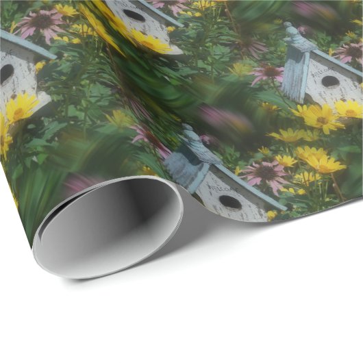 Blumengarten Birdhouse Natur Art Muster Geschenkpapier (Rolleneckpunkt)