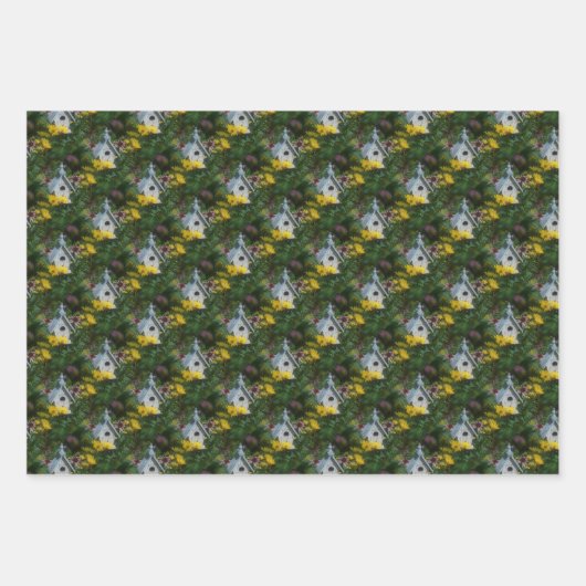 Blumengarten Birdhouse Natur Art Muster Geschenkpapier Set (Vorderseite)