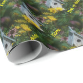 Blumengarten Birdhouse Natur Personalisiert Geschenkpapier (Rolleneckpunkt)