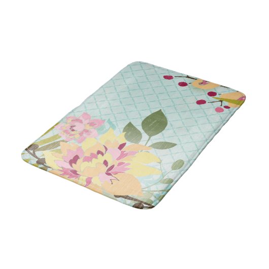 Blumengarten, blauer Hintergrund Badematte (Schrägansicht)