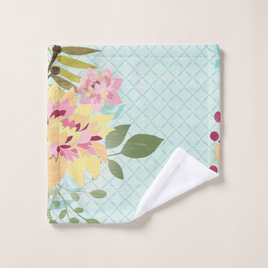 Blumengarten, blauer Hintergrund Badhandtuch Set (Waschlappen)