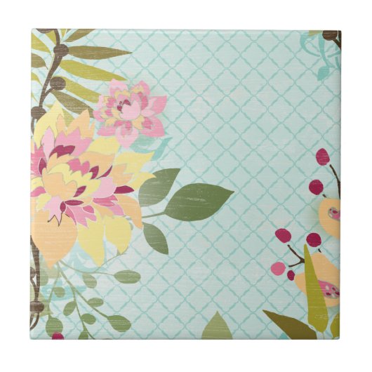 Blumengarten, blauer Hintergrund Fliese (Vorderseite)