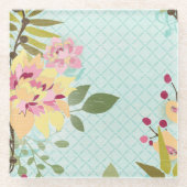 Blumengarten, blauer Hintergrund Glasuntersetzer (Vorderseite)