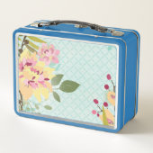 Blumengarten, blauer Hintergrund Metall Lunch Box (Rückseite)