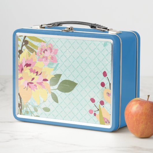 Blumengarten, blauer Hintergrund Metall Lunch Box (Beispiel)