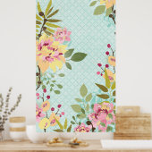 Blumengarten, blauer Hintergrund Poster (Küche)