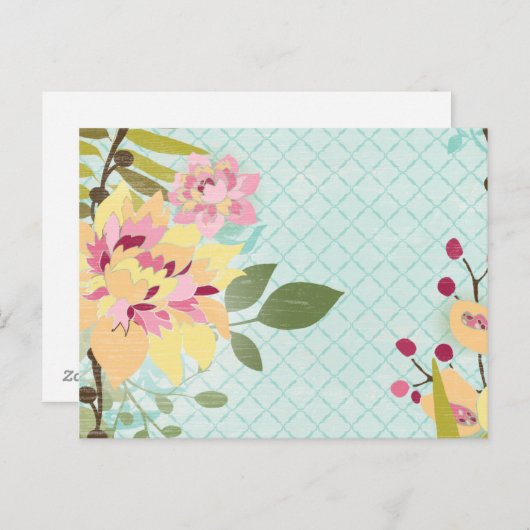 Blumengarten, blauer Hintergrund Postkarte (Vorne/Hinten)