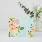 Blumengarten, blauer Hintergrund Postkarte (Stehend Vorderseite)