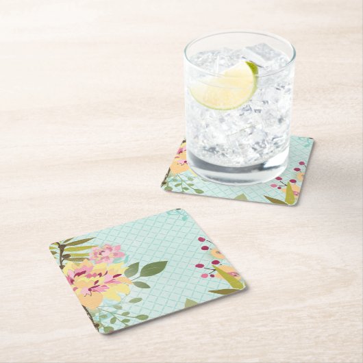 Blumengarten, blauer Hintergrund Rechteckiger Pappuntersetzer (Vor Ort)