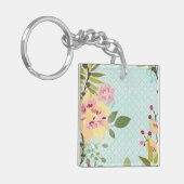 Blumengarten, blauer Hintergrund Schlüsselanhänger (Vorderseite links)