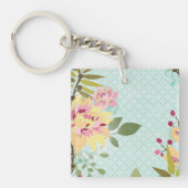 Blumengarten, blauer Hintergrund Schlüsselanhänger (Vorderseite)