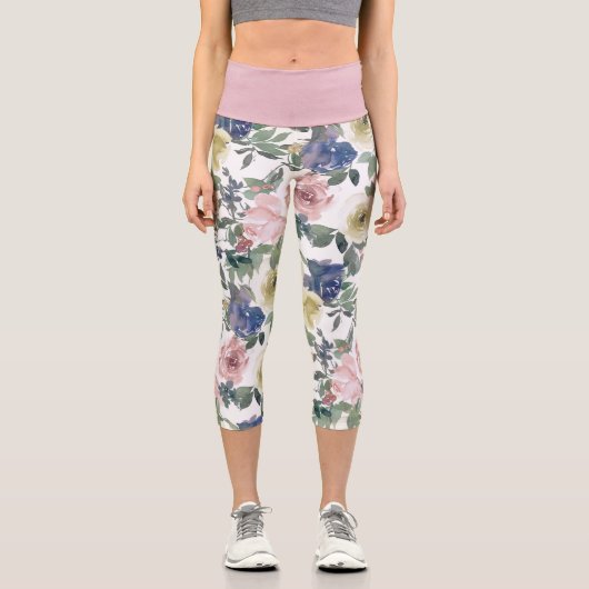 Blumengarten Blauer Rose Blauer Creme Weißer Champ Capri Leggings (Vorderseite)