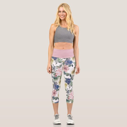 Blumengarten Blauer Rose Blauer Creme Weißer Champ Capri Leggings (Vorderseite)