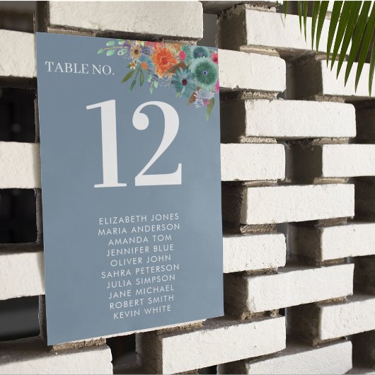 Blumengarten Blue Boho Chic Wildblume Hochzeit Tischnummer