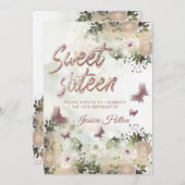 Blumengarten Butterfly 16 . Geburtstag Einladung (Vorne/Hinten)