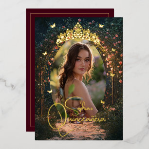 Blumengarten Butterfly Foto Burgundy Quinceanera Folieneinladung