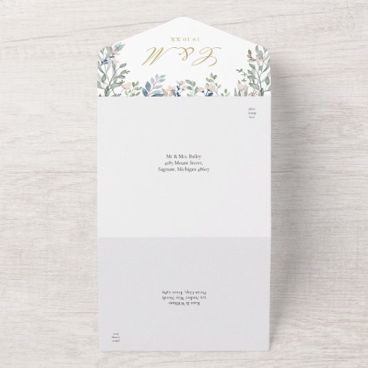 Blumengarten Cascade Elegante Hochzeit All In One Einladung (Außenbereich)