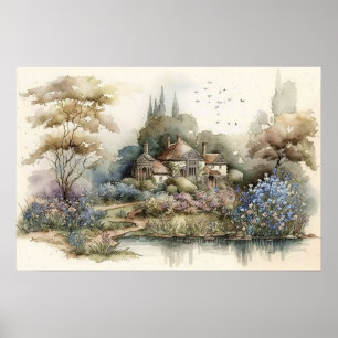 Blumengarten der Mutter im Vintage-Wassercolorstil Poster
