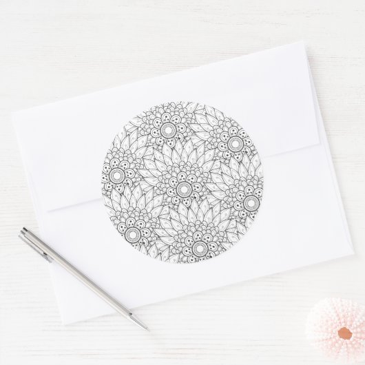 Blumengarten Doodle Runder Aufkleber (Umschlag)