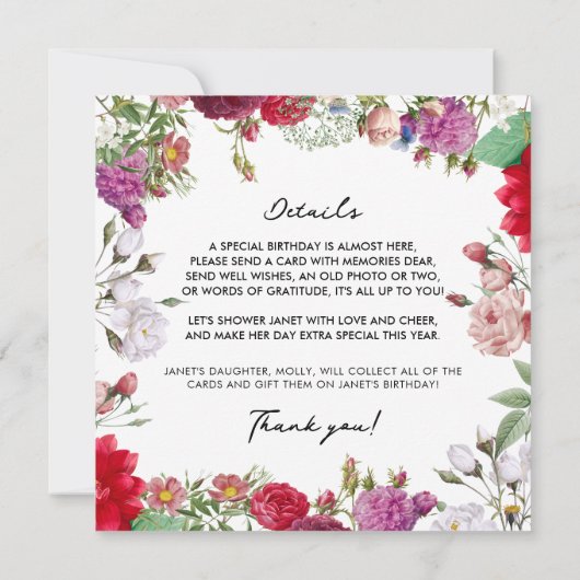 Blumengarten Dusche von Mail Birthday Einladung (Rückseite)