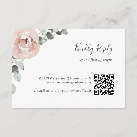 Blumengarten Dusty Rose QR Code Wedding RSVP Karte (Vorderseite)