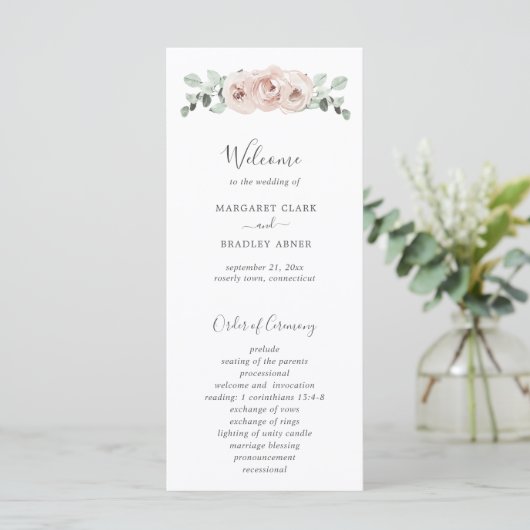 Blumengarten Dusty Rose Wedding Programm (Stehend Vorderseite)