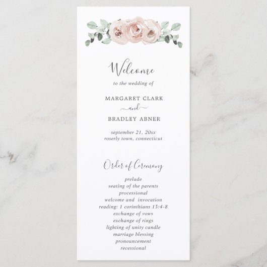 Blumengarten Dusty Rose Wedding Programm (Vorderseite)