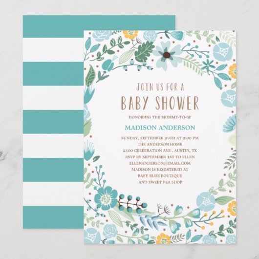 Blumengarten | Einladung der Babydusche (Vorne/Hinten)