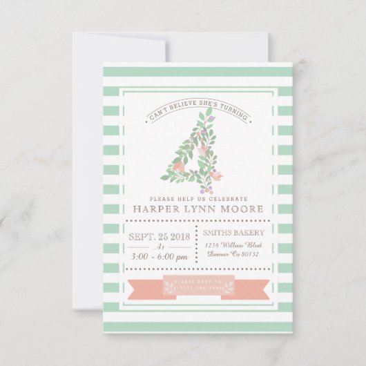 Blumengarten | Einladung zum ersten Geburtstag (Vorderseite)